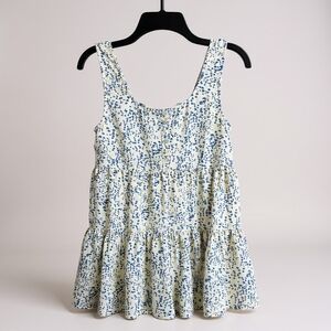 Entro Floral Blue and Cream Dress Anthropolgie Romper Small Boho